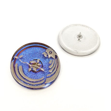 1個 手描きガラスボタン（飾り付き）、サイズ16（36 mm）、ガラス、チェコ共和国