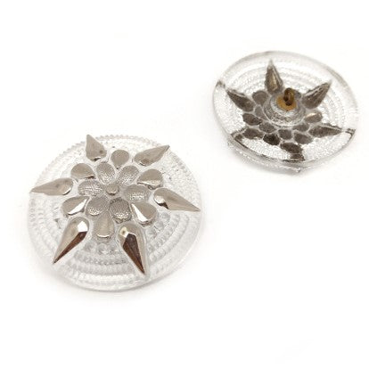 1 pcs Hand Painted Glass Buttons with ornament, size 16 (36 mm), Glass, Czech Republic