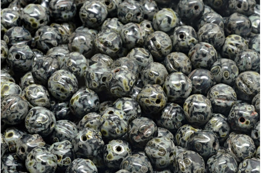 Melon Beads, Black Travertin (23980-86800), Glass, Czech Republic