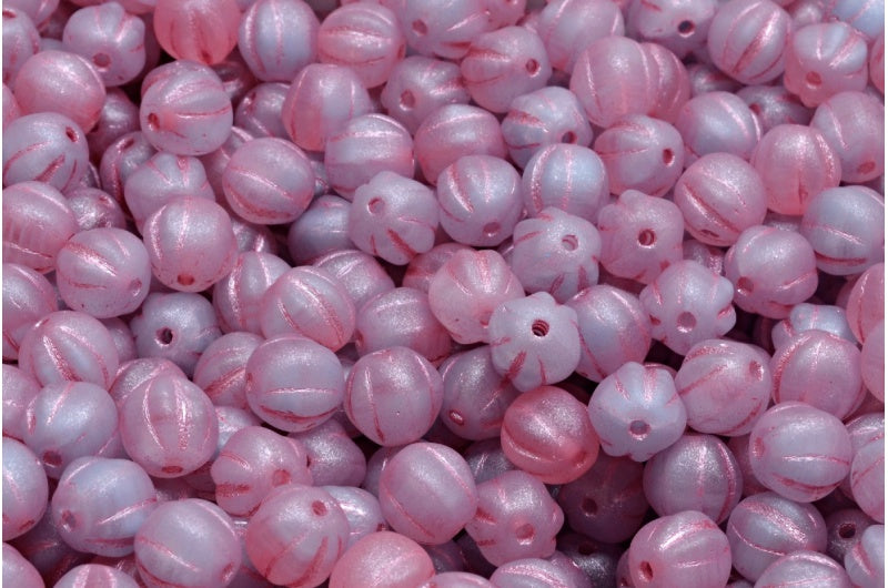 Melon Beads, R0632 Matte Pink Lined (R0632-84100-54321), Glass, Czech Republic