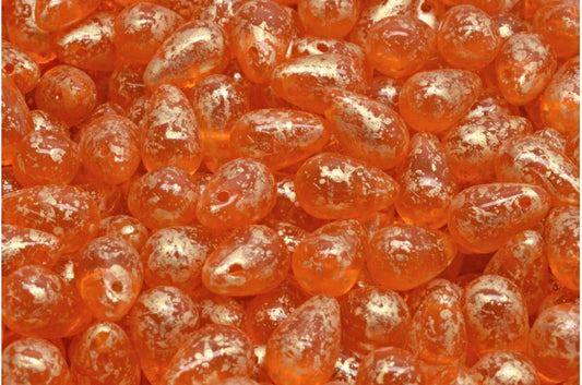 Drop Beads, Orange Gold Splash (90000-94401), Glass, Czech Republic