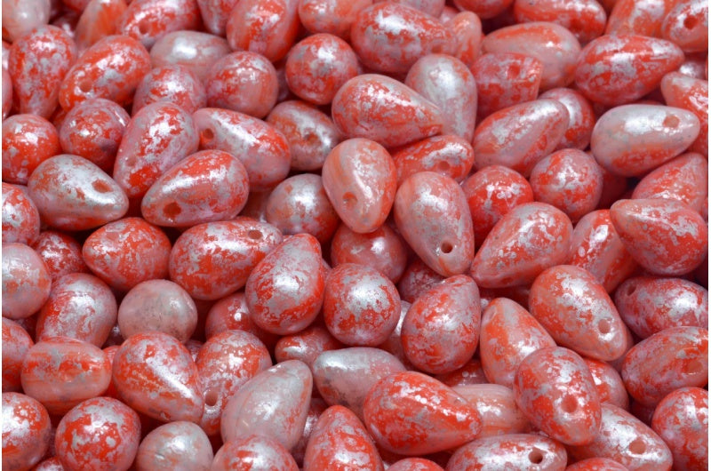 Drop Beads, Green Purple Silver Splash (95000-94400), Glass, Czech Republic