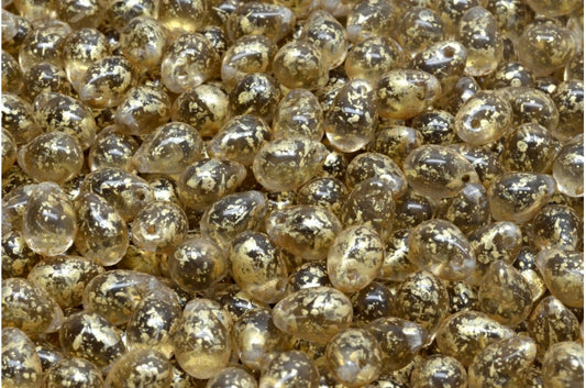 Drop Beads, Transparent Brown Gold Splash (10200-94401), Glass, Czech Republic