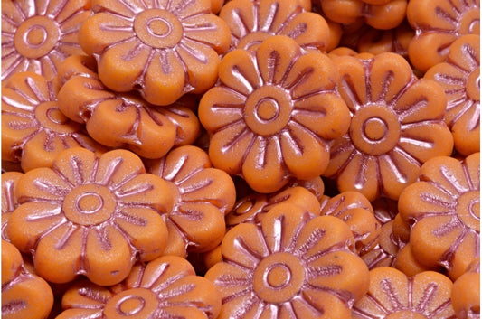 Daisy Flower Bead, Opaque Yellow Matte Pink Lined (93120-84100-54321), Glass, Czech Republic