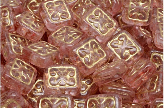 装飾クッションビーズ、クリスタルゴールドライン入りライトピンク（00030-54302-34304）、ガラス、チェコ共和国