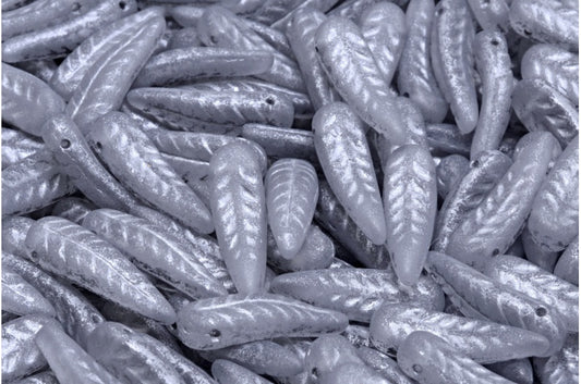 Bird Feather Beads, Crystal Matte Silver Lined (00030-84100-54301), Glass, Czech Republic