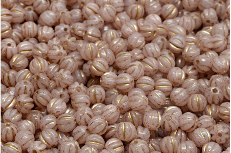 Melon Beads, White Gold Lined Light Pink (02010-54302-34304), Glass, Czech Republic