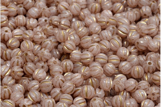 Melon Beads, White Gold Lined Light Pink (02010-54302-34304), Glass, Czech Republic