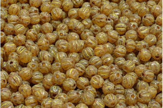 Melon Beads, Crystal Travertin Beige Yellow Spotted (00030-86800-33303), Glass, Czech Republic