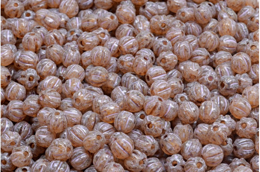 Melon Beads, Crystal Travertin Cold Purple Spotted (00030-86800-33305), Glass, Czech Republic