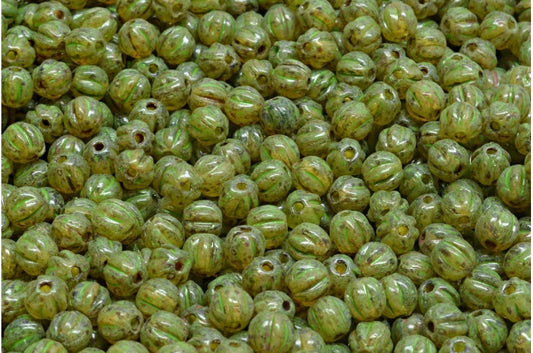 メロンビーズ、クリスタルトラバーチングリーンスポット（00030-86800-33311）、ガラス、チェコ共和国