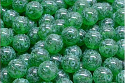 Round Druck Beads, Emerald Green Light Turquoise (50120-34309), Glass, Czech Republic