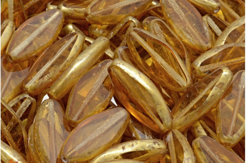 Table Cut Spindle Beads, Transparent Orange Gold Splash (10060-86720), Glass, Czech Republic