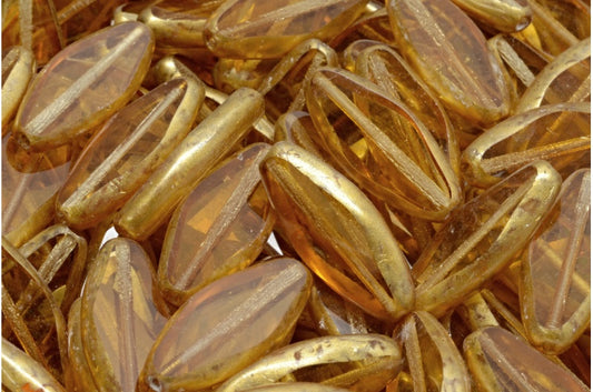 Table Cut Spindle Beads, Transparent Orange Gold Splash (10060-86720), Glass, Czech Republic