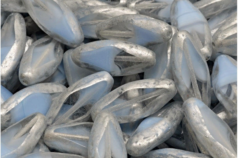 Table Cut Spindle Beads, 36017 Silver Splash (36017-86700), Glass, Czech Republic