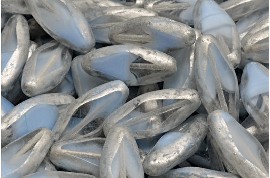 Table Cut Spindle Beads, 36017 Silver Splash (36017-86700), Glass, Czech Republic