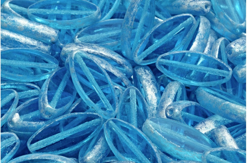 Table Cut Ship Flat Beads, Transparent Aqua Beige Travertin Spotted (60010-33301), Glass, Czech Republic