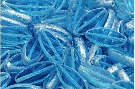 Table Cut Ship Flat Beads, Transparent Aqua Beige Travertin Spotted (60010-33301), Glass, Czech Republic