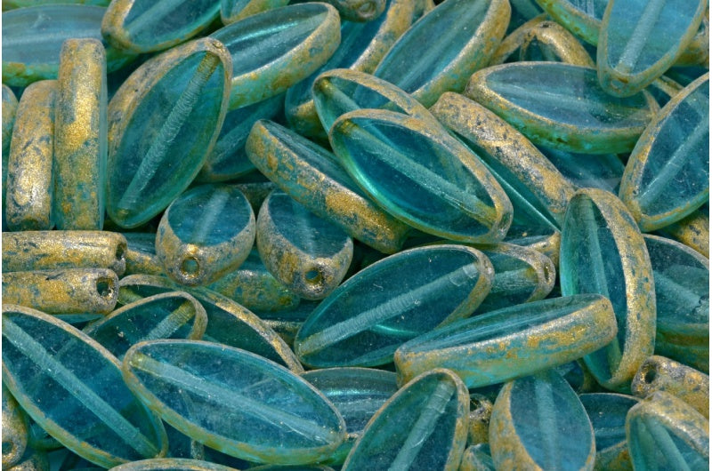 Table Cut Ship Flat Beads, Transparent Aqua Orange Spotted (60010-33302), Glass, Czech Republic