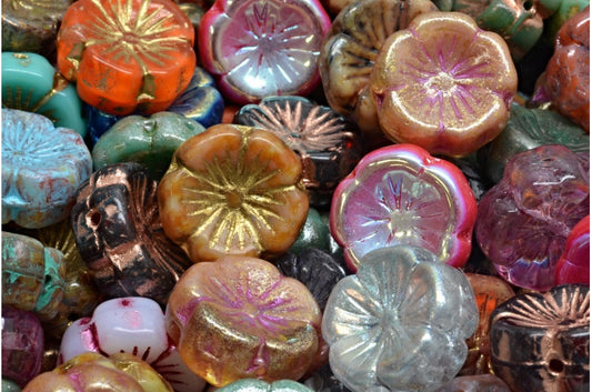 Hawaiian Flower Beads, 1 Mixed Colors (00001-mix), Glass, Czech Republic