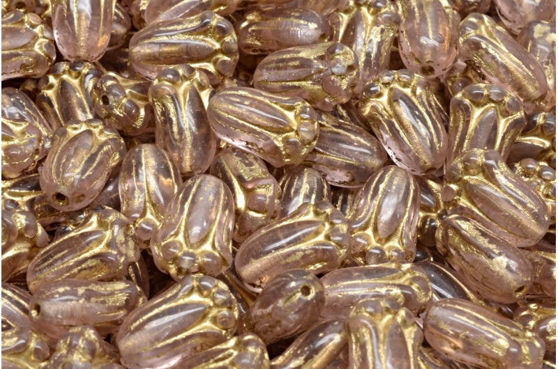 OUTLET 10 grams Tulip Bud Beads, 12 x 8 mm, Transparent Pink Gold Lined (70110-54302), Glass, Czech Republic