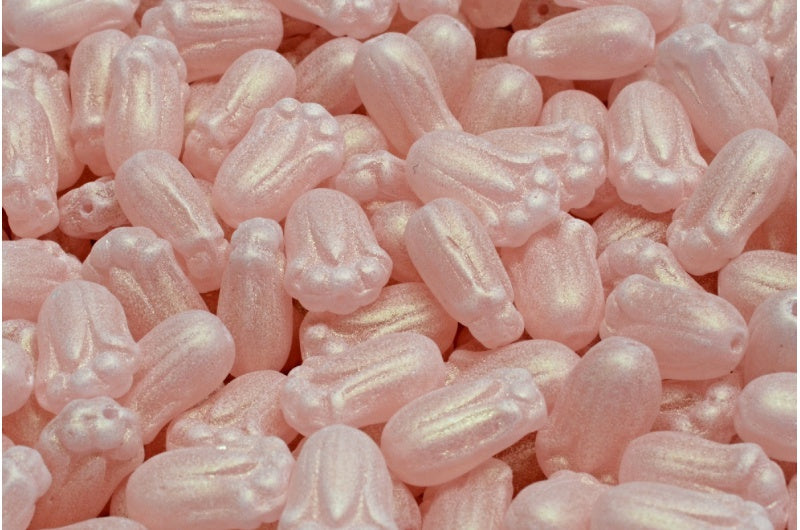 OUTLET 10 grams Tulip Bud Beads, 12 x 8 mm, Transparent Pink Green Purple Shade (70110-79303), Glass, Czech Republic