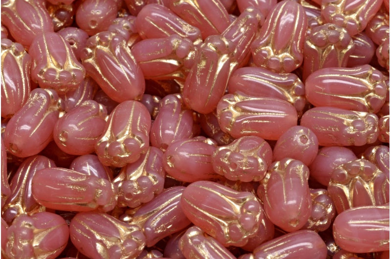 OUTLET 10 grams Tulip Bud Beads, 12 x 8 mm, Opal Pink Gold Lined (71111-54302), Glass, Czech Republic