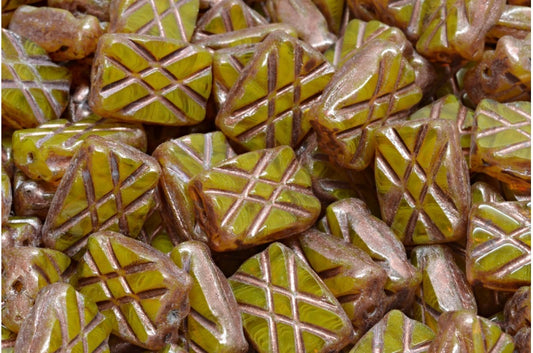 Table Cut Designed Rectangle Beads, 81230 Copper Splash (81230-86750), Glass, Czech Republic