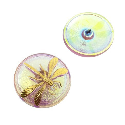 1 pcs Hand Painted Glass Buttons with ornament DRAGONFLY, size 18 (40.5 mm), Glass, Czech Republic
