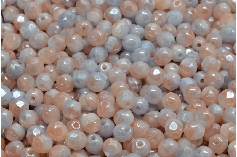 Faceted Round Fire Polished Beads, Opal Blue 72000 Hematite (32010-72000-14400), Glass, Czech Republic