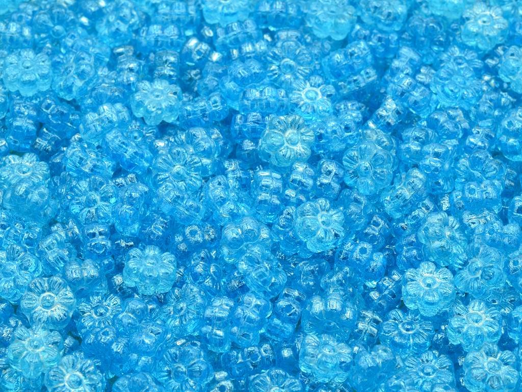 OUTLET 10 grams Flower Beads, 8 x 8 mm, Transparent Aqua Hematite (60020-14400), Glass, Czech Republic