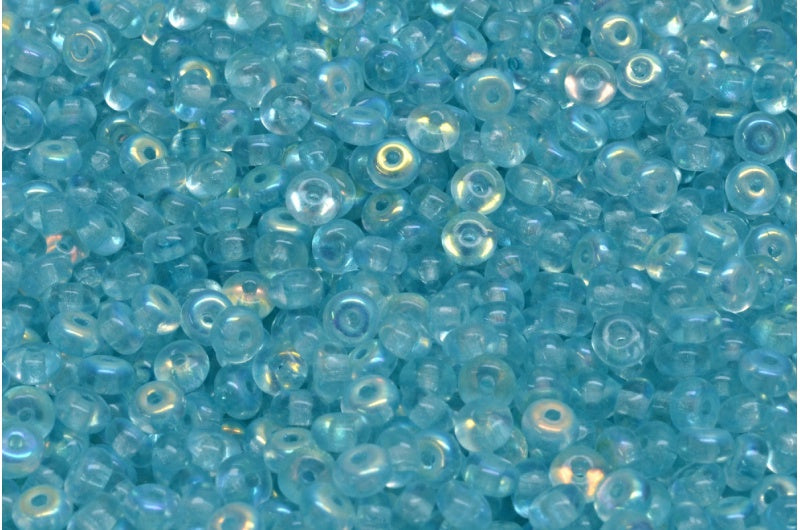 Rondelle Druck Beads, Crystal Ab Light Aqua Blue (00030-28701-34308), Glass, Czech Republic