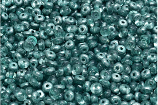 Rondelle Druck Beads, Crystal Crystal Silver Half Coating Light Turquoise (00030-27001-34309), Glass, Czech Republic