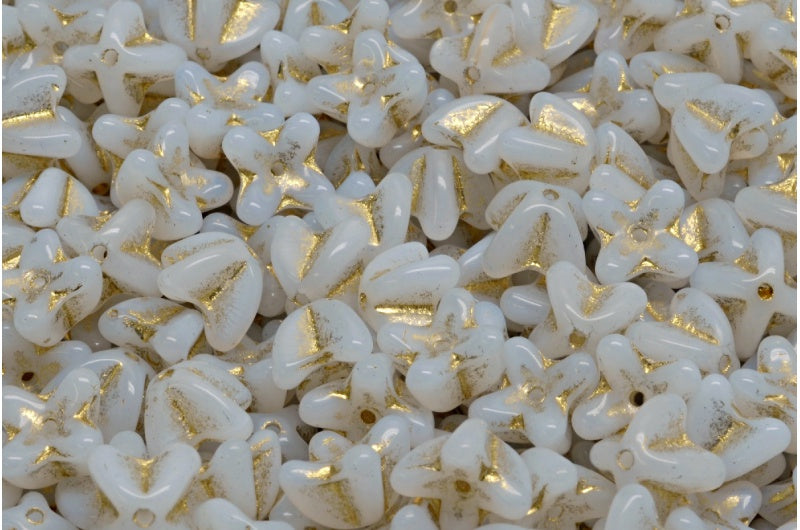 Lilac Flower, White Gold Lined (02010-54302), Glass, Czech Republic