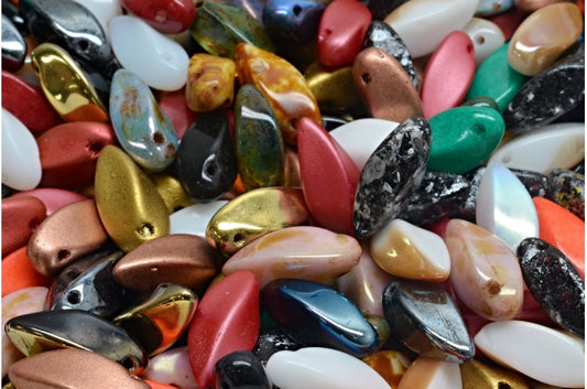 OUTLET 10 grams Twist Beads, 8 x 16 mm, 1 Mixed Colors (00001-mix), Glass, Czech Republic