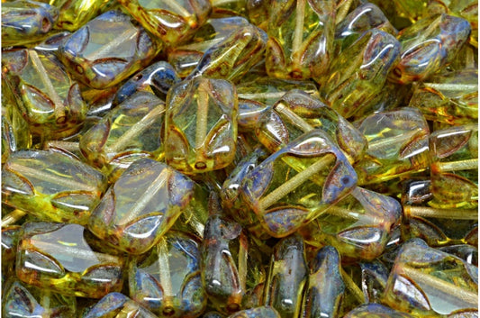 Table Cut Rectangle Beads, Transparent Green Travertin (50500-86800), Glass, Czech Republic