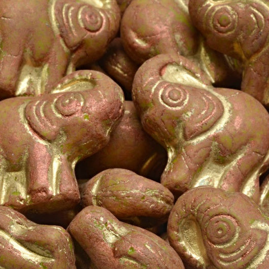 アウトレット 250g エレファントビーズ、20 x 21 mm、不透明グリーンゴールドライニング銅コーティング（53400-54302-56903）、ガラス、チェコ共和国