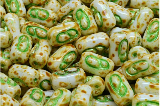 Oval Beads With Design Beads, White Travertin Green (02010-86800-43813), Glass, Czech Republic