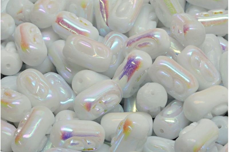 Oval Beads With Design Beads, White Ab Full (2X Side) (02010-28703), Glass, Czech Republic