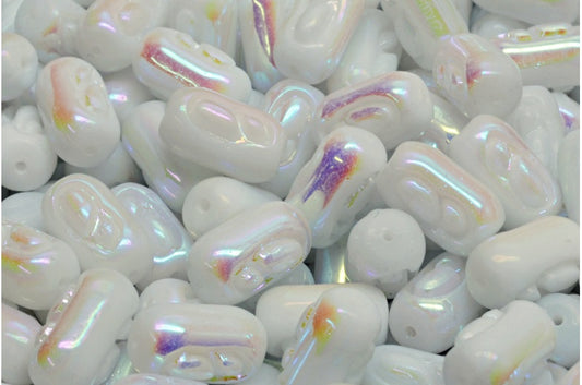 Oval Beads With Design Beads, White Ab Full (2X Side) (02010-28703), Glass, Czech Republic