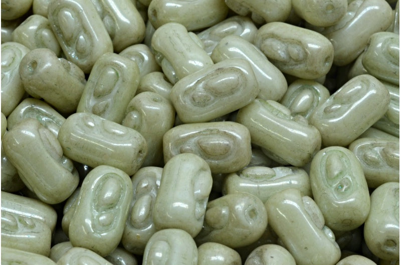 Oval Beads With Design Beads, White Luster Green Full Coated (02010-14457), Glass, Czech Republic