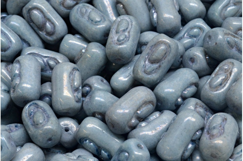Oval Beads With Design Beads, White Luster Blue Full Coated (02010-14464), Glass, Czech Republic