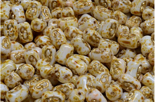 Oval Beads With Design Beads, White Travertin Gold Lined (02010-86800-54302), Glass, Czech Republic