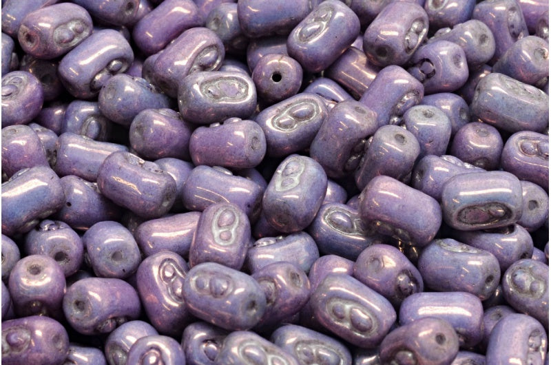 Oval Beads With Design Beads, White Purple (02010-15726), Glass, Czech Republic