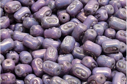 Oval Beads With Design Beads, White Purple (02010-15726), Glass, Czech Republic