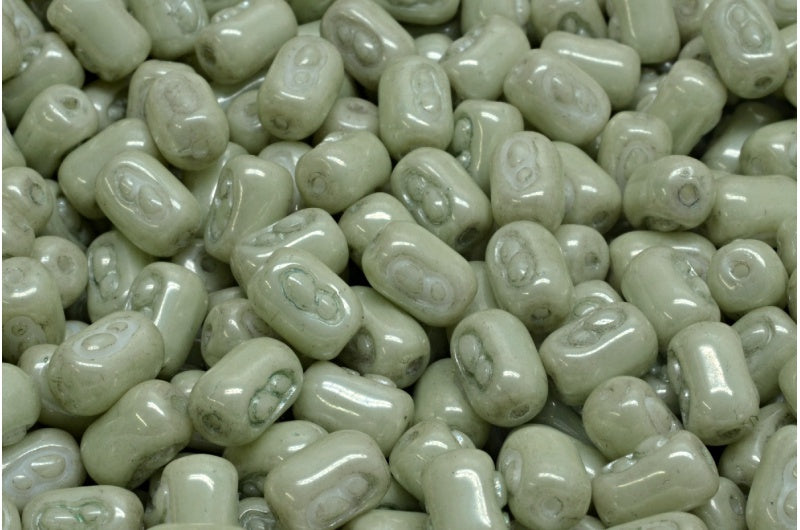 Oval Beads With Design Beads, White Luster Green Full Coated (02010-14457), Glass, Czech Republic