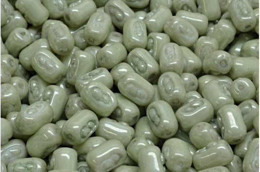 Oval Beads With Design Beads, White Luster Green Full Coated (02010-14457), Glass, Czech Republic