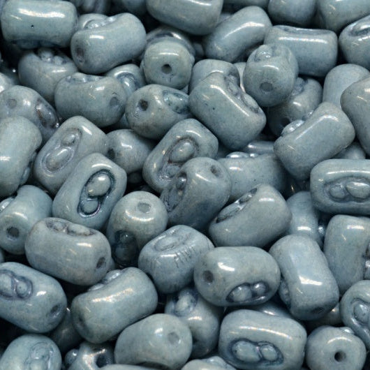 Oval Beads With Design Beads, White Luster Blue Full Coated (02010-14464), Glass, Czech Republic