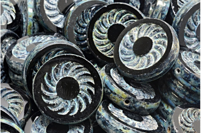 Pressed Beads, Black Travertin (23980-86800), Glass, Czech Republic