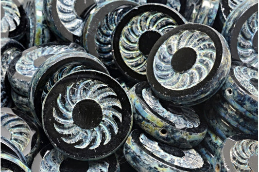 Pressed Beads, Black Travertin (23980-86800), Glass, Czech Republic